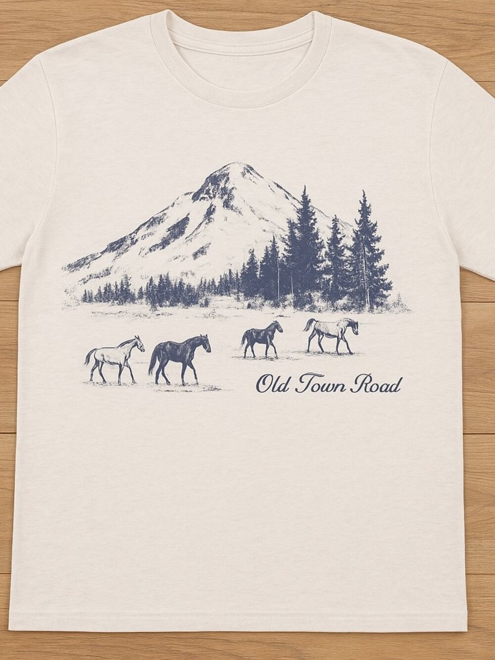 Vintage Mountain Horses Scenic Western Graphic Tee White